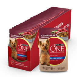 Влажный корм для собак Purina ONE Мини Взрослая для мелких пород с говядиной, картофелем и горохом в подливе 85 г x 26 шт