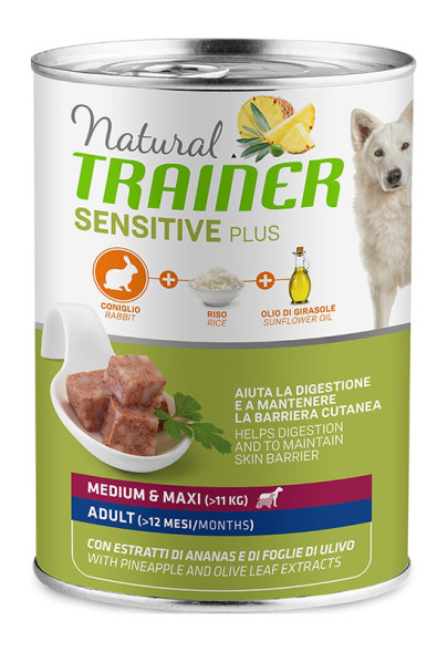 Trainer Natural Sensitive Plus влажный корм для взрослых собак средних и крупных пород с кроликом и рисом - 400 г (24 шт в уп)