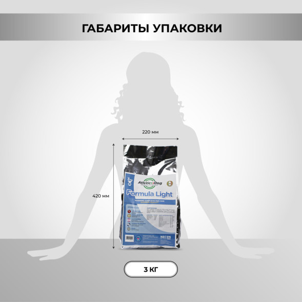Necon Atletic Dog Light Mantenimento сухой корм для взрослых собак средних и крупных пород с нормальным или низким уровнем активности, со свининой и рисом - 3 кг