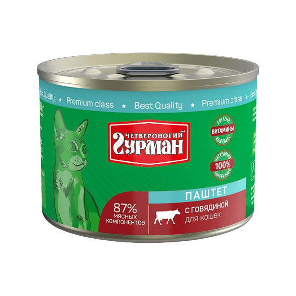 Четвероногий Гурман паштет для кошек с говядиной - 190 г (12 шт)