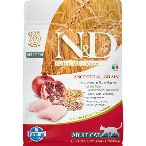 Farmina N&amp;amp;D Ancestral Grain Cat Chicken, Spelt, Oats And Pomegranate Adult сухой низкозерновой корм для взрослых кошек с курицей и гранатом - 300 г