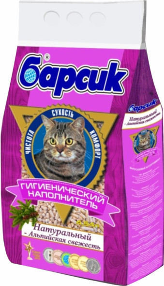 Барсик наполнитель впитывающий древесный Альпийская свежесть - 4,54 л