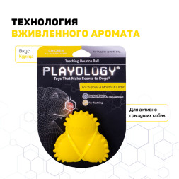 Playology SQUEAKY BOUNCE BALL дентальный хрустящий жевательный тройной мяч для щенков с ароматом курицы, желтый