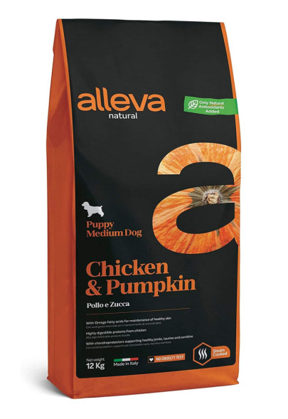 Alleva Natural Puppy Chicken &amp;amp; Pumpkin Medium сухой корм для щенков средних пород курицей и тыквой 12 кг