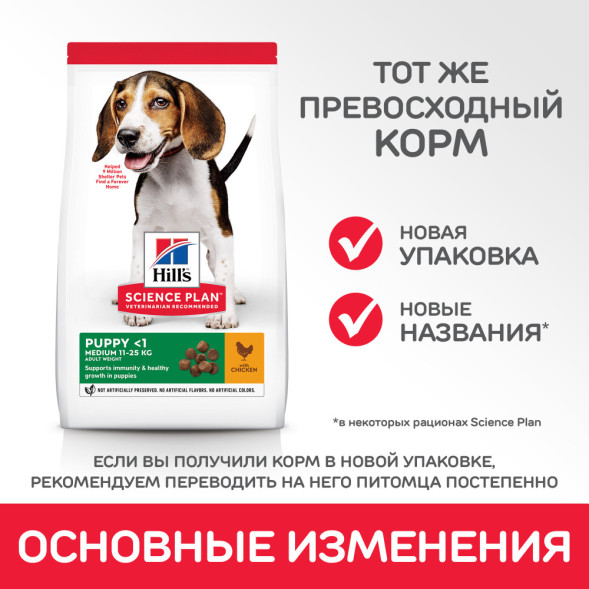 Сухой корм Hills Science Plan для щенков средних пород для поддержания сильного иммунитета, с курицей - 12 кг
