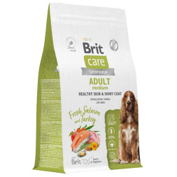 Brit Care Dog Adult M Healthy Skin&amp;amp;Shiny Coat сухой корм для собак средних пород для кожи и шерсти, с лососем и индейкой - 3 кг