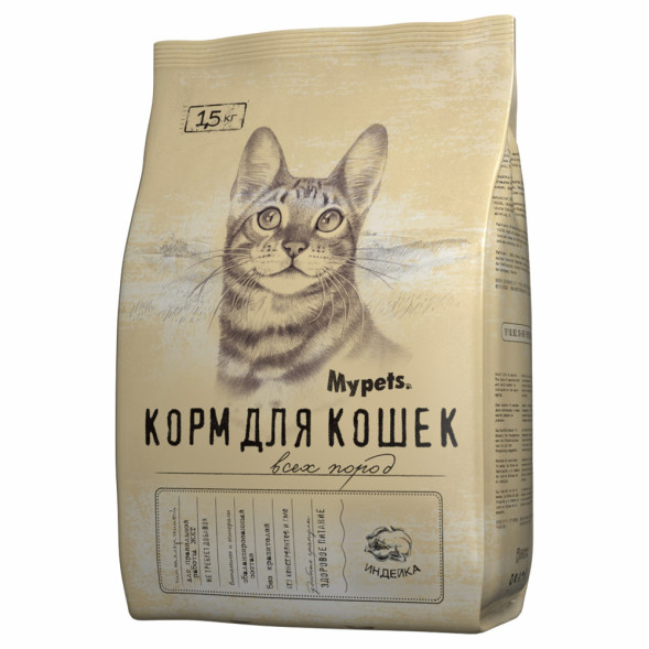 Mypets сухой корм для взрослых кошек с индейкой - 1,5 кг