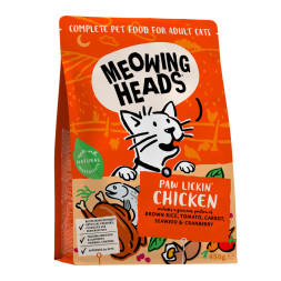 Meowing Heads Paw Lickin’ Chicken сухой беззерновой корм для взрослых кошек с курицей и рисом - 450 г