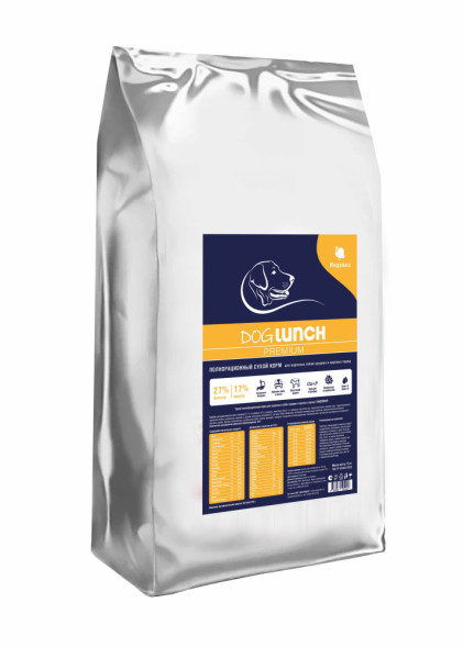 Dog Lunch Премиум сухой корм для собак средних и крупных пород с индейкой - 15 кг