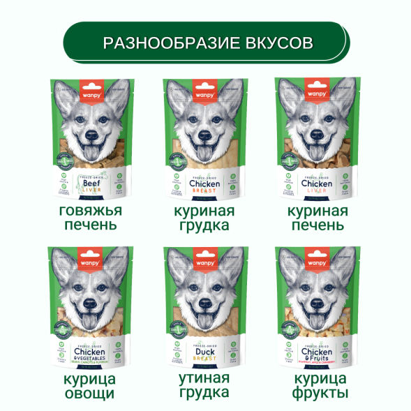 Wanpy Dog сублимированное лакомство для собак с уткой - 40 г
