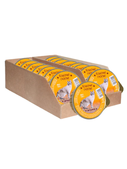 Кошачье счастье влажный корм для кошек с цыпленком, в ламистерах - 125 г х 16 шт