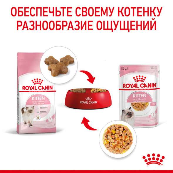 Royal Canin Kitten влажный корм котят до 12 месяцев кусочки в желе, в паучах - 85 г х 28 шт