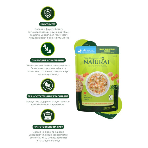 Guabi Natural Dog паучи для взрослых собак всех пород курица, цельнозерновые злаки и овощи - 100 г x 18 шт
