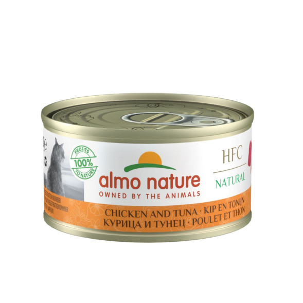 Almo Nature HFC Natural Chicken and Tuna консервированный корм для взрослых кошек с цельными кусочками курицы и тунца, в бульоне - 70 г х 24 шт