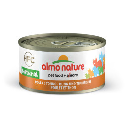 Almo Nature HFC Natural Chicken and Tuna консервированный корм для взрослых кошек с цельными кусочками курицы и тунца, в бульоне - 70 г х 24 шт