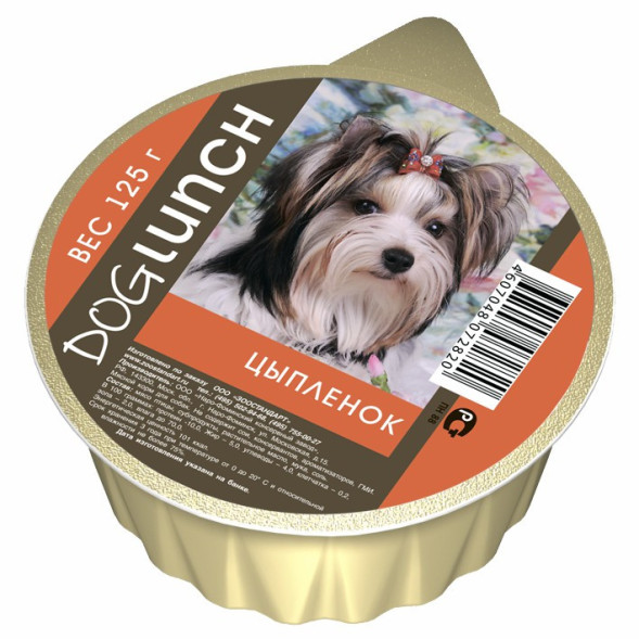 Dog Lunch влажный корм для взрослых собак крем-суфле с цыпленком, в ламистерах - 125 г х 10 шт