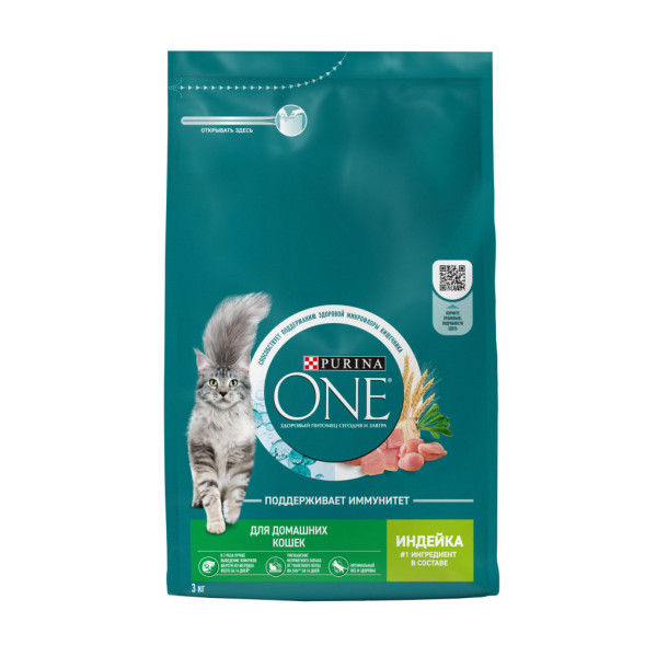 Purina One сухой корм для домашних кошек с индейкой и цельными злаками - 3 кг