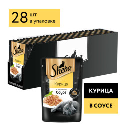 Sheba влажный корм для кошек ломтики с курицей, в соусе, в паучах - 75 г х 28 шт