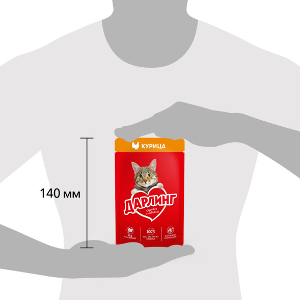 Дарлинг влажный корм для взрослых кошек с курицей в подливе, в паучах - 75 г х 26 шт