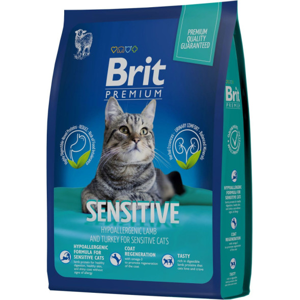Brit Premium Cat Sensitive сухой корм для взрослых кошек с чувствительным пищеварением с ягненком и индейкой - 400 г