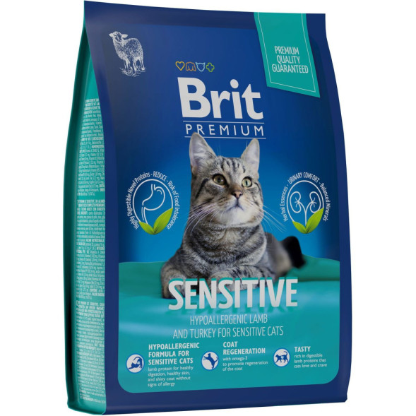 Brit Premium Cat Sensitive сухой корм для взрослых кошек с чувствительным пищеварением с ягненком и индейкой - 400 г