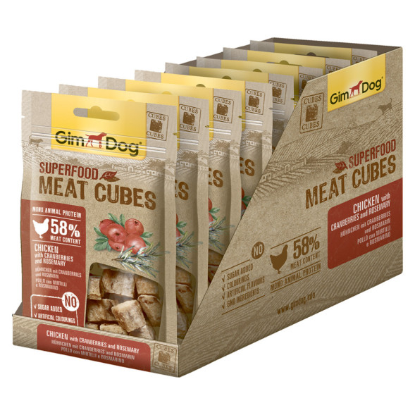 Лакомство GimDog мясные кубики суперфуд для собак из курицы с клюквой и розмарином - 40 г