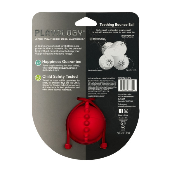 Playology SQUEAKY BOUNCE BALL дентальный хрустящий жевательный тройной мяч для щенков с ароматом говядины, красный