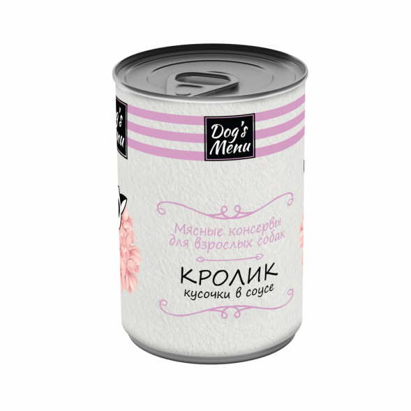 Dog`s Menu влажный корм для взрослых собак с кроликом кусочки в соусе в консервах - 340 г х 12 шт
