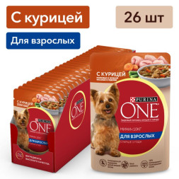 Влажный корм для собак Purina ONE Мини Взрослая для мелких пород с курицей, морковью и зеленой фасолью в подливе 85 г x 26 шт