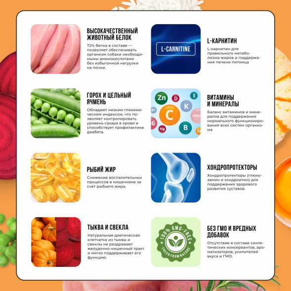 BOWL WOW сухой корм для взрослых собак крупных пород с индейкой, курицей, рисом и тыквой - 2 кг