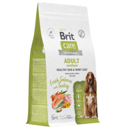 Brit Care Dog Adult M Healthy Skin&amp;amp;Shiny Coat сухой корм для собак средних пород для кожи и шерсти, с лососем и индейкой - 1,5 кг