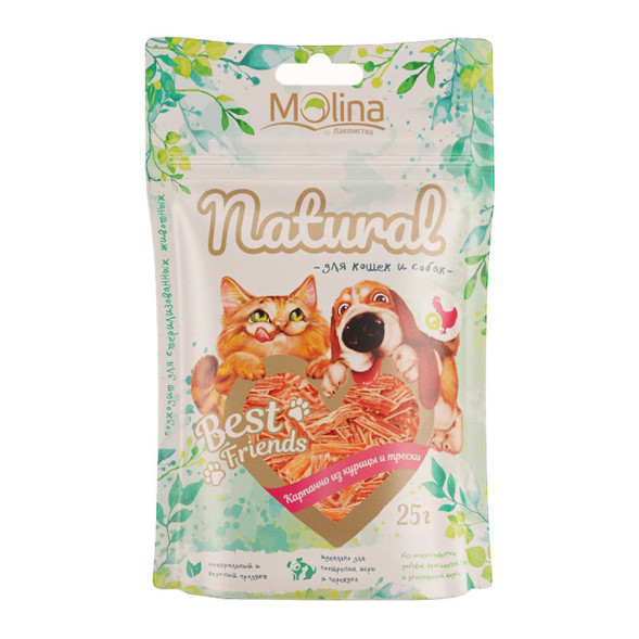 Molina Best Friends лакомство для кошек и собак Карпаччо из курицы и трески - 25 г