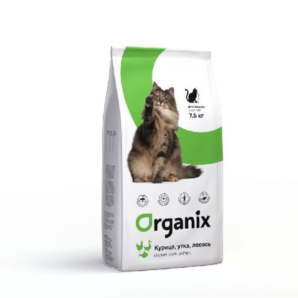 Organix сухой корм для кошек с курицей, уткой и лососем - 7,5 кг