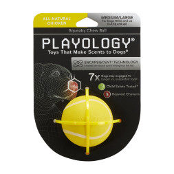 Playology SQUEAKY CHEW BALL хрустящий жевательный мяч для собак с пищалкой и с ароматом курицы, 6 см, желтый