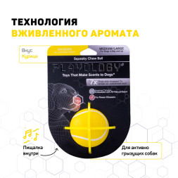 Playology SQUEAKY CHEW BALL хрустящий жевательный мяч для собак с пищалкой и с ароматом курицы, 6 см, желтый