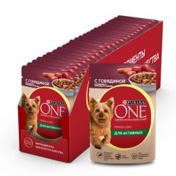 Влажный корм для собак Purina ONE Мини Активная для мелких пород, с говядиной, картофелем и морковью в подливе 85 г x 26 шт