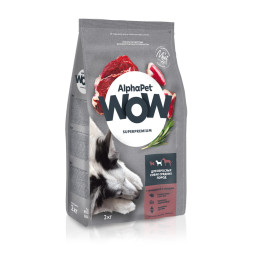 AlphaPet WOW Superpremium сухой полнорационный корм для взрослых собак средних пород с говядиной и сердцем - 2 кг