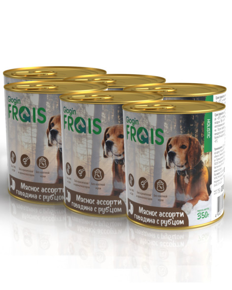 Консервы Frais Holistic Dog для собак мясное ассорти говядина с рубцом - 350 г х 6 шт