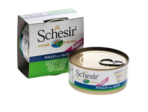 Schesir Puppy влажный корм для щенков с цыпленком и алоэ в консервах - 150 г х 10 шт