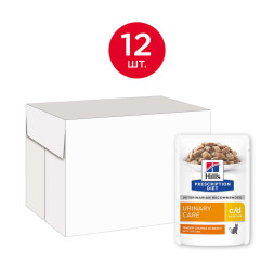 Hills Prescription Diet c/d диетический влажный корм для взрослых кошек для профилактики МКБ и струвитов с курицей, в паучах - 85 г х 12 шт