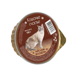 Кошачье счастье влажный корм для кошек мясное ассорти, в ламистерах - 100 г х 20 шт