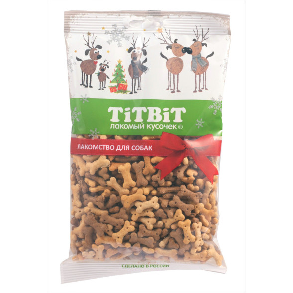 Titbit Новогодняя коллекция лакомство для собак бисквиты мясные косточки мини - 120 г