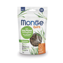 Monge Gift Hairball лакомство для кошек Хрустящие подушечки с лососем и кошачьей мятой, для вывода шерсти - 60 г