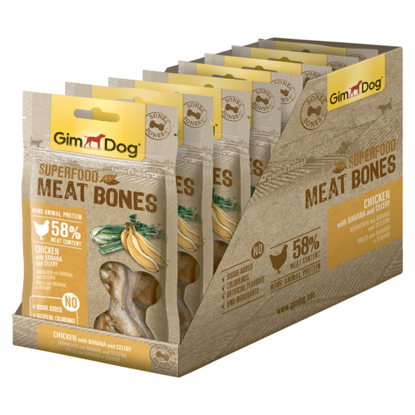 Лакомство GimDog мясные косточки суперфуд для собак из курицы с бананом и сельдереем - 70 г