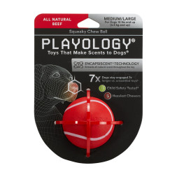 Playology SQUEAKY CHEW BALL хрустящий жевательный мяч для собак с пищалкой и с ароматом говядины, 6 см, красный