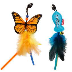 GiGwi CARBON POWER дразнилка для кошек телескопическая с двумя насадками (бабочка + мышка), 30 см