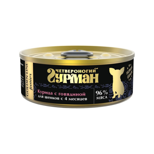 Четвероногий Гурман Golden line Baby консервированный корм с курицей и говядиной в желе для щенков - 100 г (24 шт)
