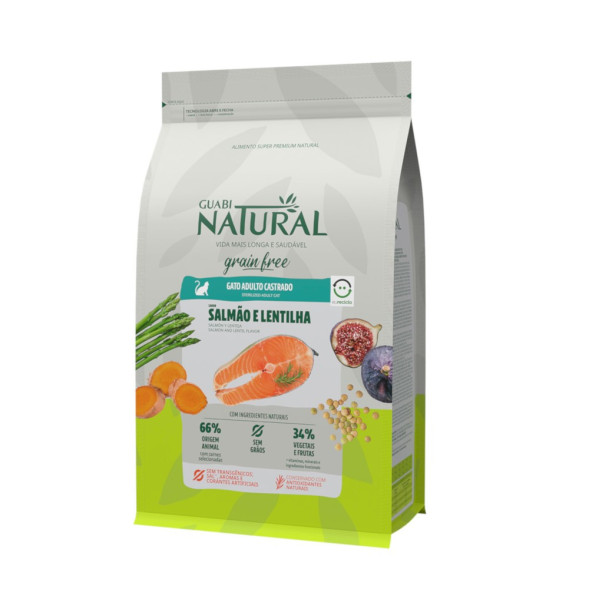 Guabi Natural Cat Sterilised Grain Free сухой беззерновой корм для взрослых стерилизованных и кастрированных котов и кошек лосось и чечевица - 1,5 кг