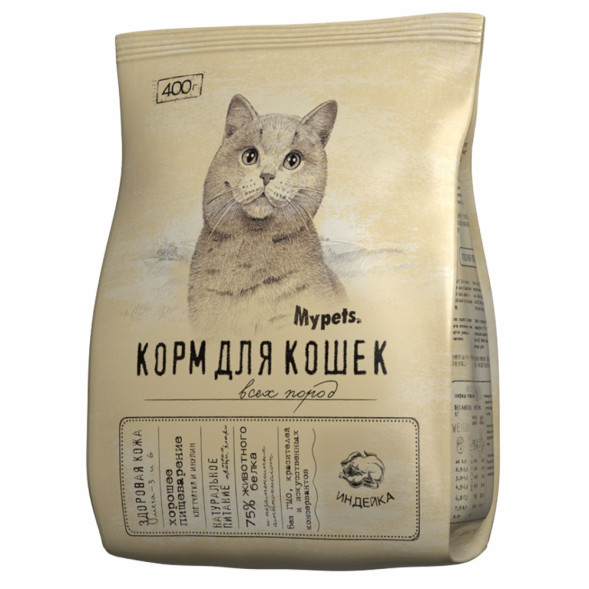 Mypets сухой корм для взрослых кошек с индейкой - 400 г