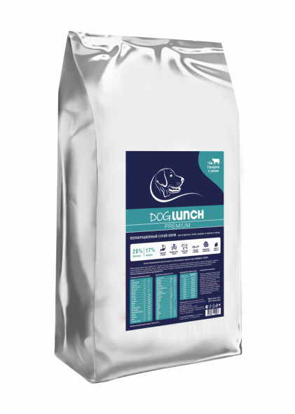 Dog Lunch Премиум сухой корм для собак средних и крупных пород с говядиной и рисом - 15 кг